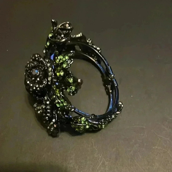 Statement Oversized green Rhinestone Wide Design Statement Cuff Bangle bracelet - Picture 2 of 3